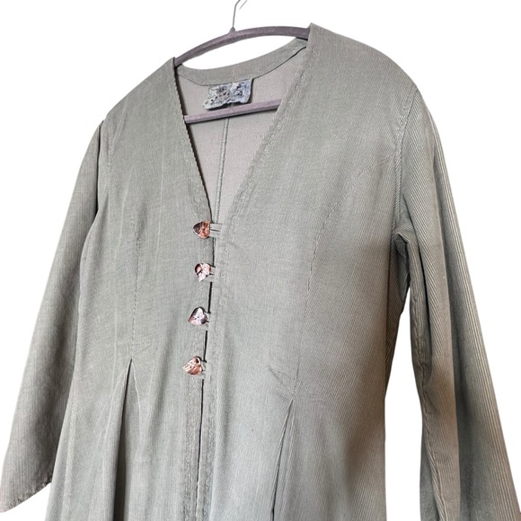 Seeds Natural Fiber Clothing Sage Green Corduroy Pleated Cover Jacket sz M - Picture 3 of 10